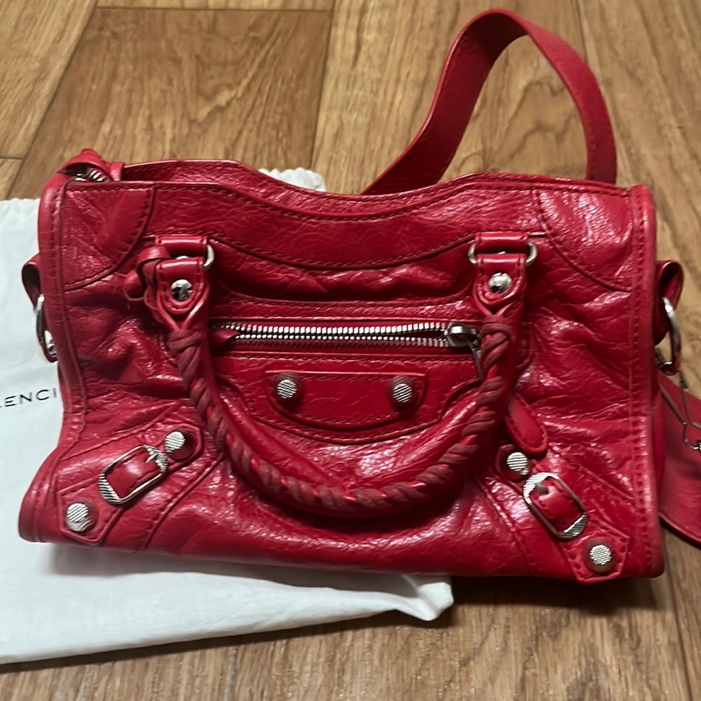 BALENCIAGA Agneau Giant 12 Silver Hardware Mini City Rouge Cardinal